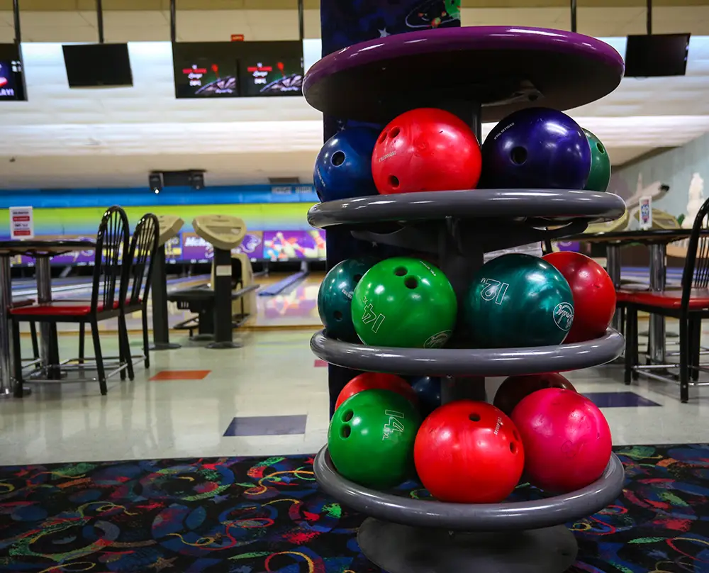bowling ball rack at St. Clair Bowl in Fairview Heights IL